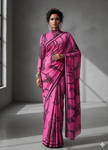 Fuchsia Zebra Print Saree | The Modern Safari - Image 3